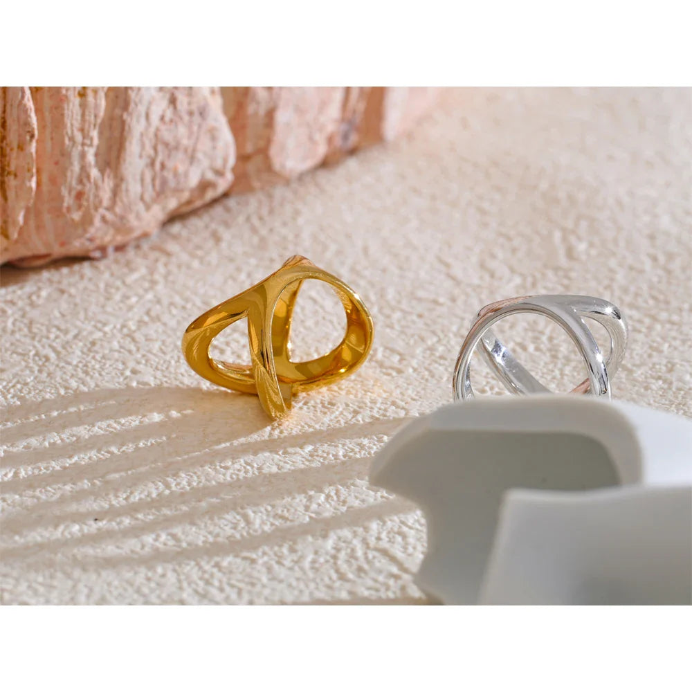 Elvia Cross Statement Gold Plated Band Ring