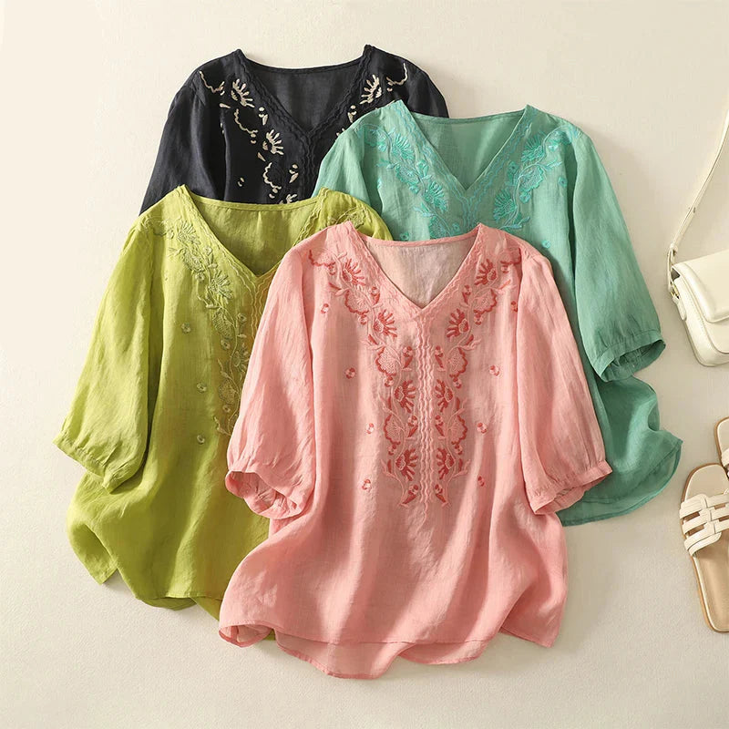 Eloria V-Neck Cotton Blouse