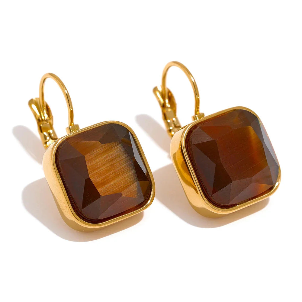 Solène Square Gold-Plated Hook Earrings
