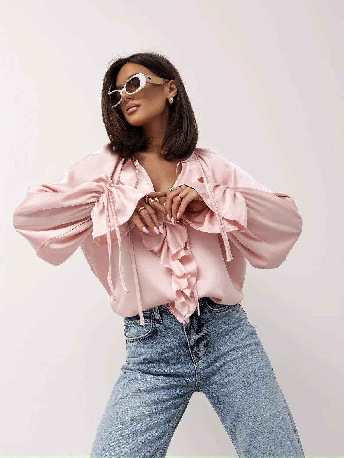 Liora Satin Ruffle Blouse