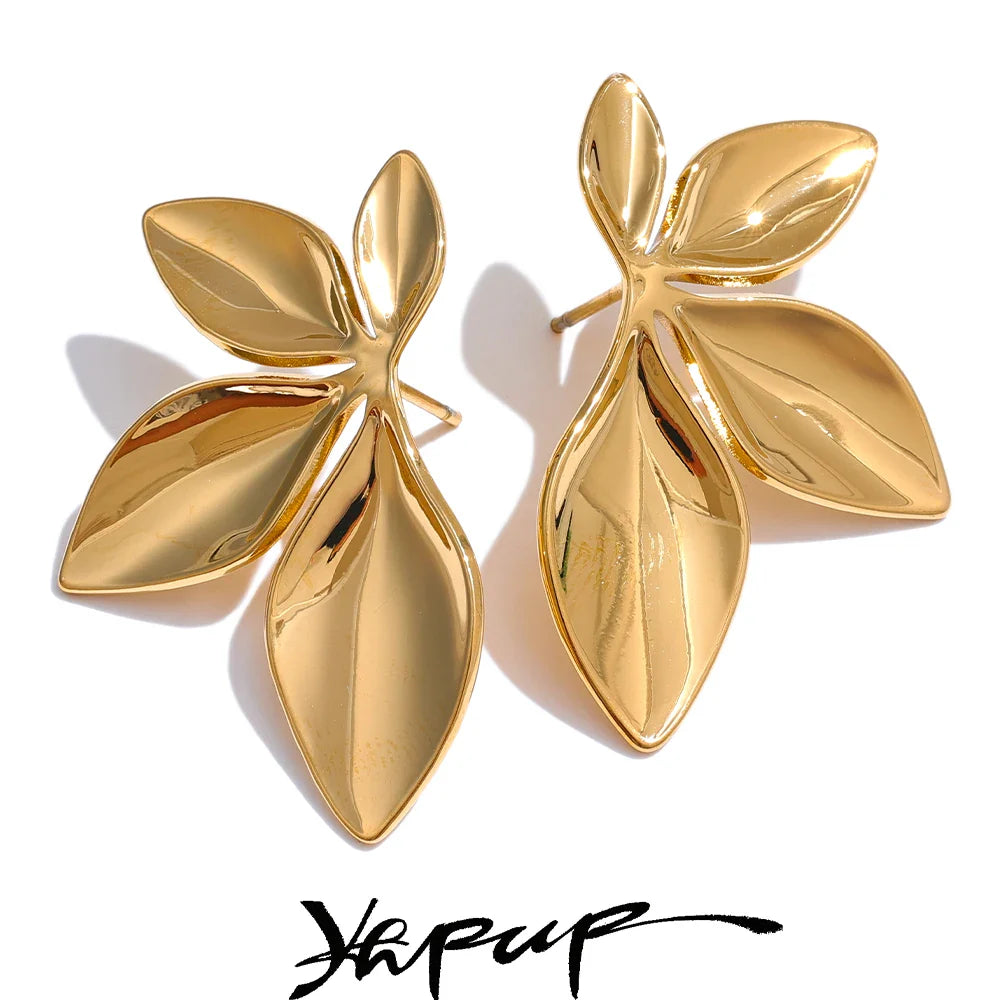 Marais Golden Leaf Stud Earrings High Shine