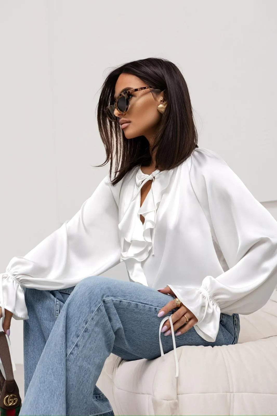 Liora Satin Ruffle Blouse