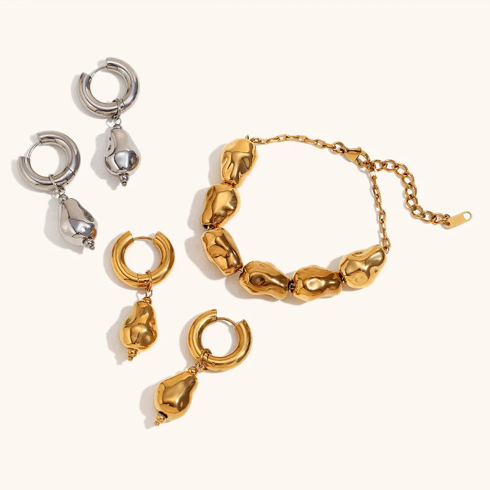 Velda Irregular Bead Bracelet Stainless Steel Chunky Waterproof Jewelry