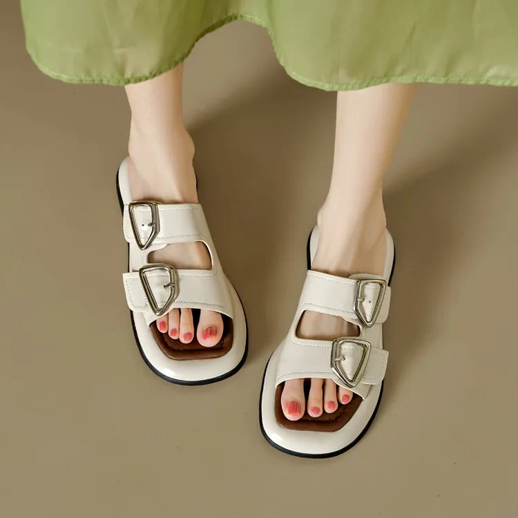 Selma Twin-Buckle Slide Sandals