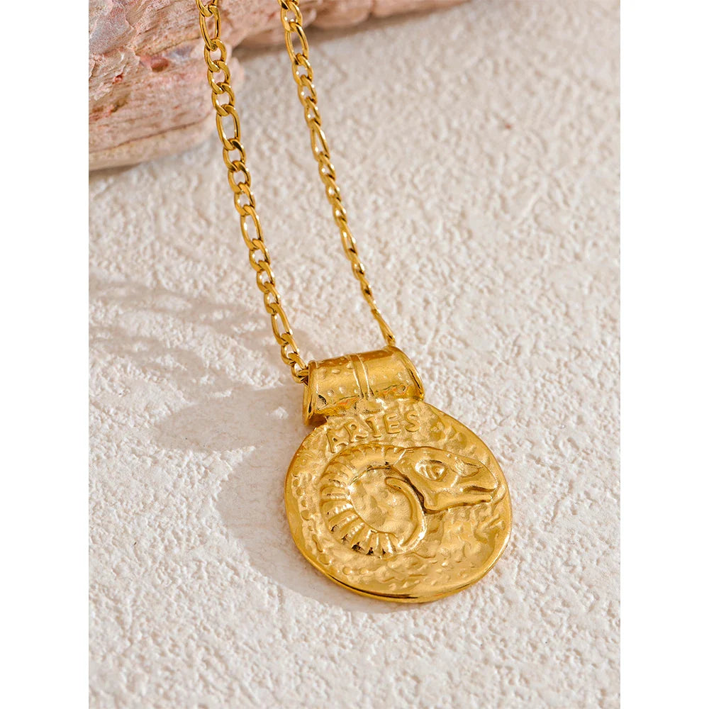 Zodiac Sign Medallion Pendant Necklaces
