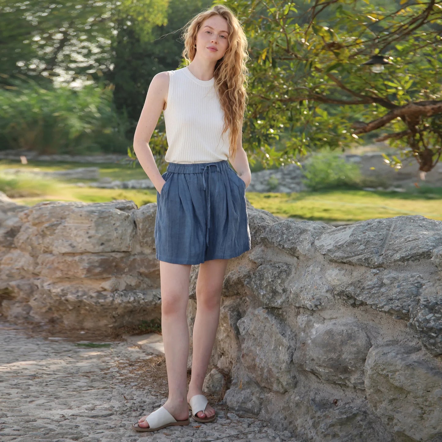 Olivia 100% Linen Summer Shorts