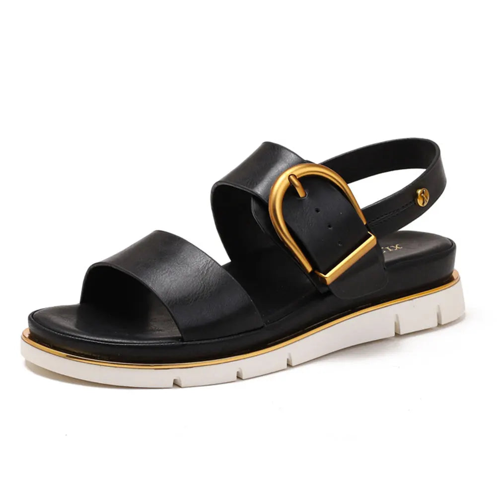 Valine Gold-Buckle Strap Sandals