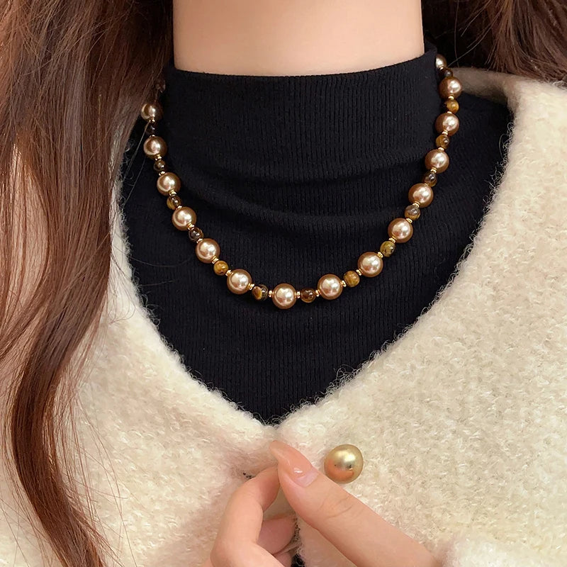Tiger's-eye Champagne Pearl Necklace