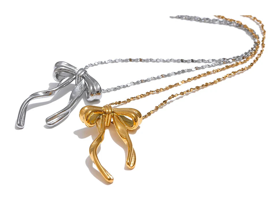 Coquette Drop Bow Necklace