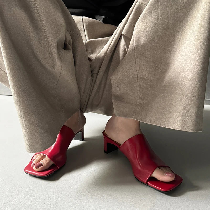 Arlette Red Leather Heeled Mules
