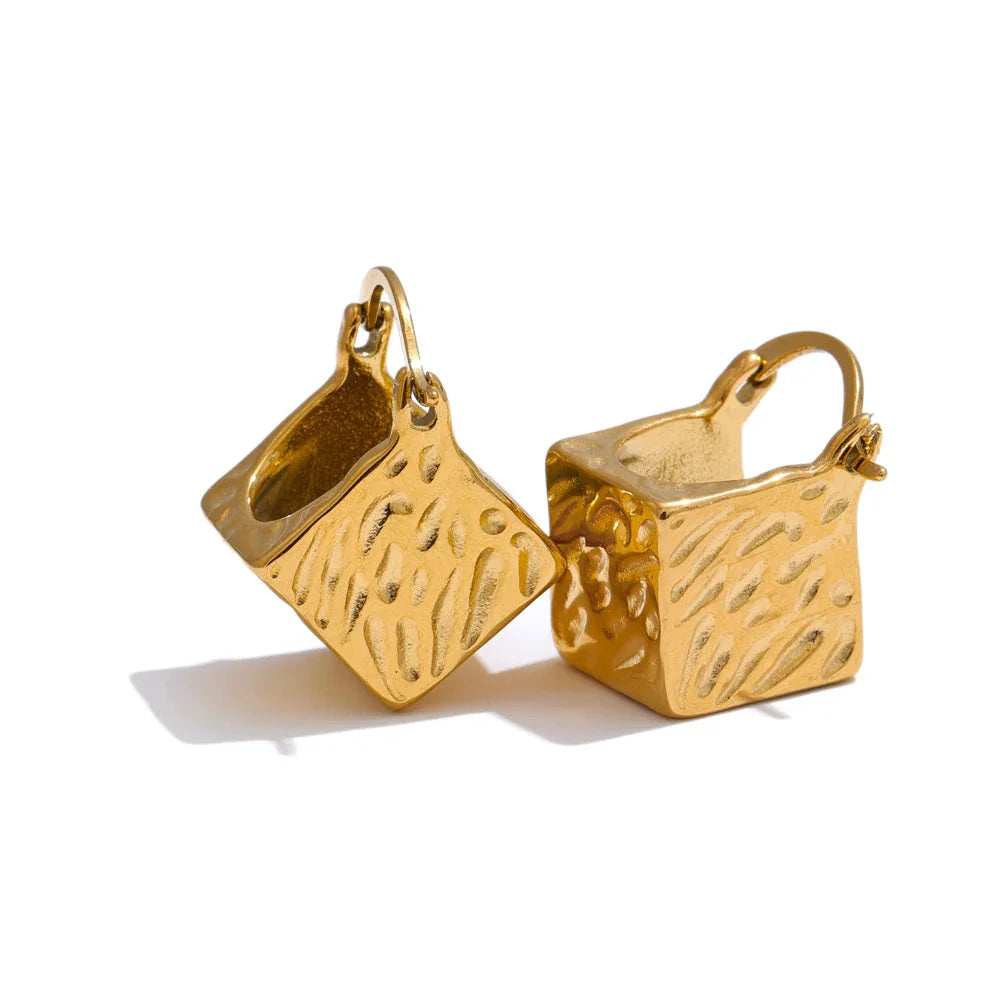 Valonne Gold Cube Hoop Earrings