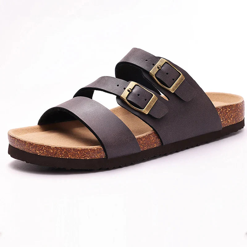 Women's Nappa Leather Orthopedic Double Buckle Slide
