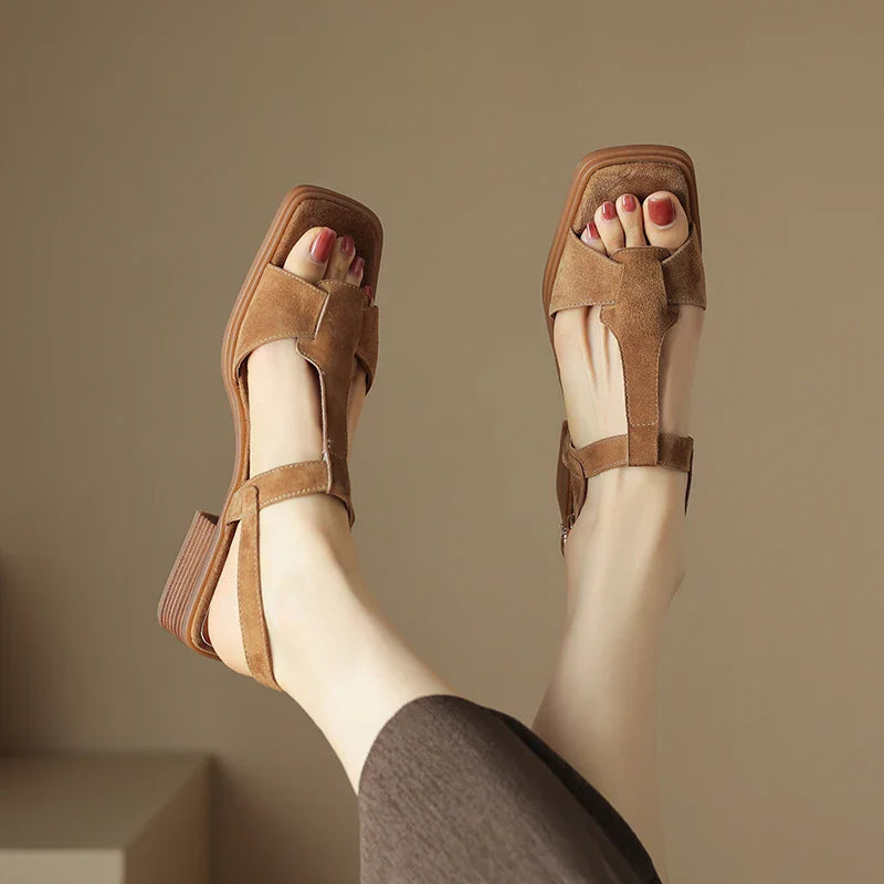Mirea Suede T-Strap Sandals