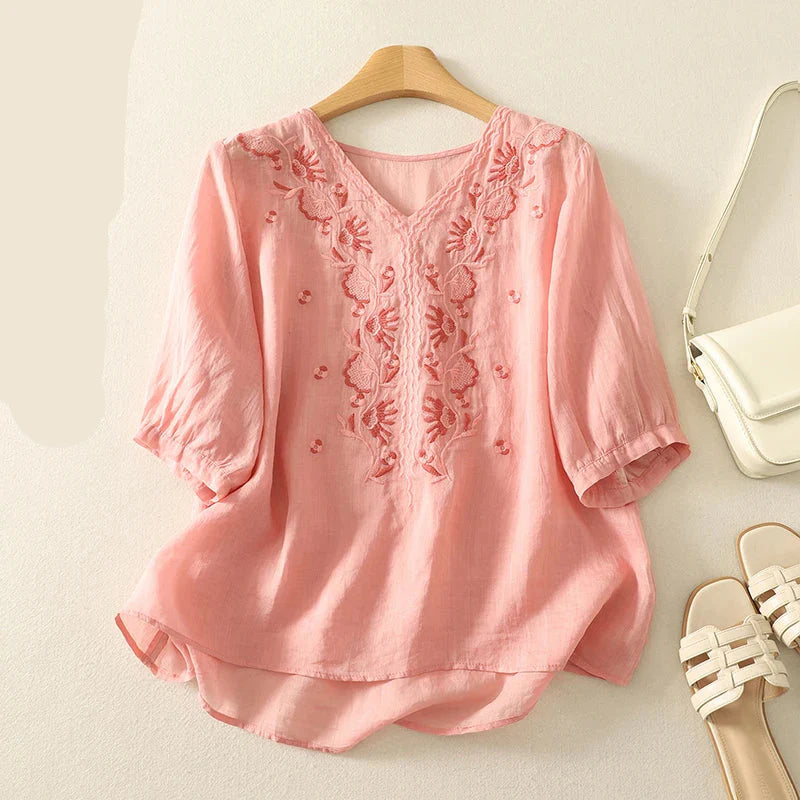 Eloria V-Neck Cotton Blouse
