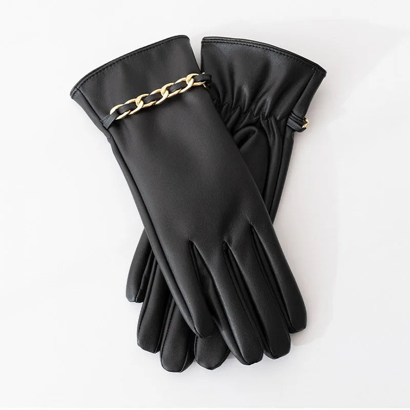 Chain Leather Touch Gloves