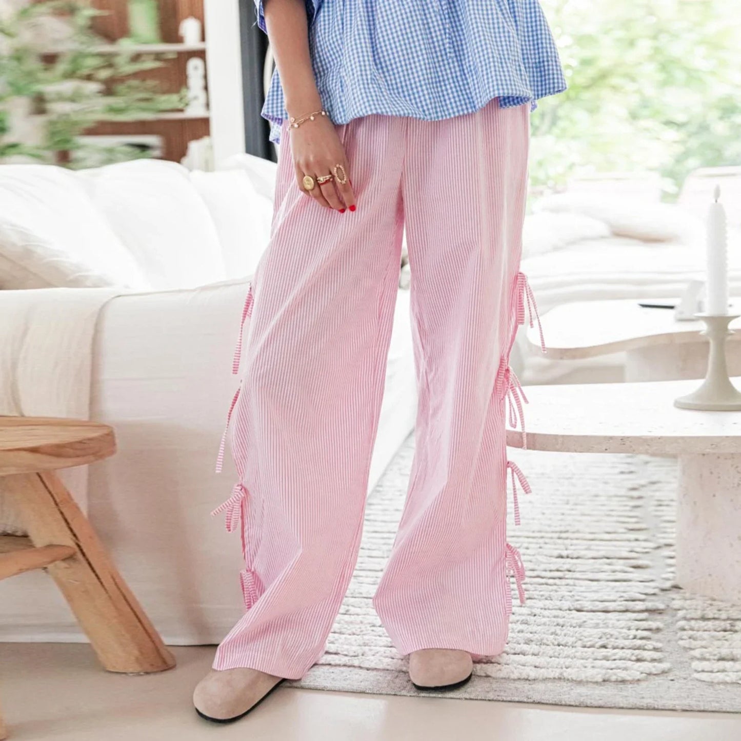 Casual Checkered Cotton Trousers