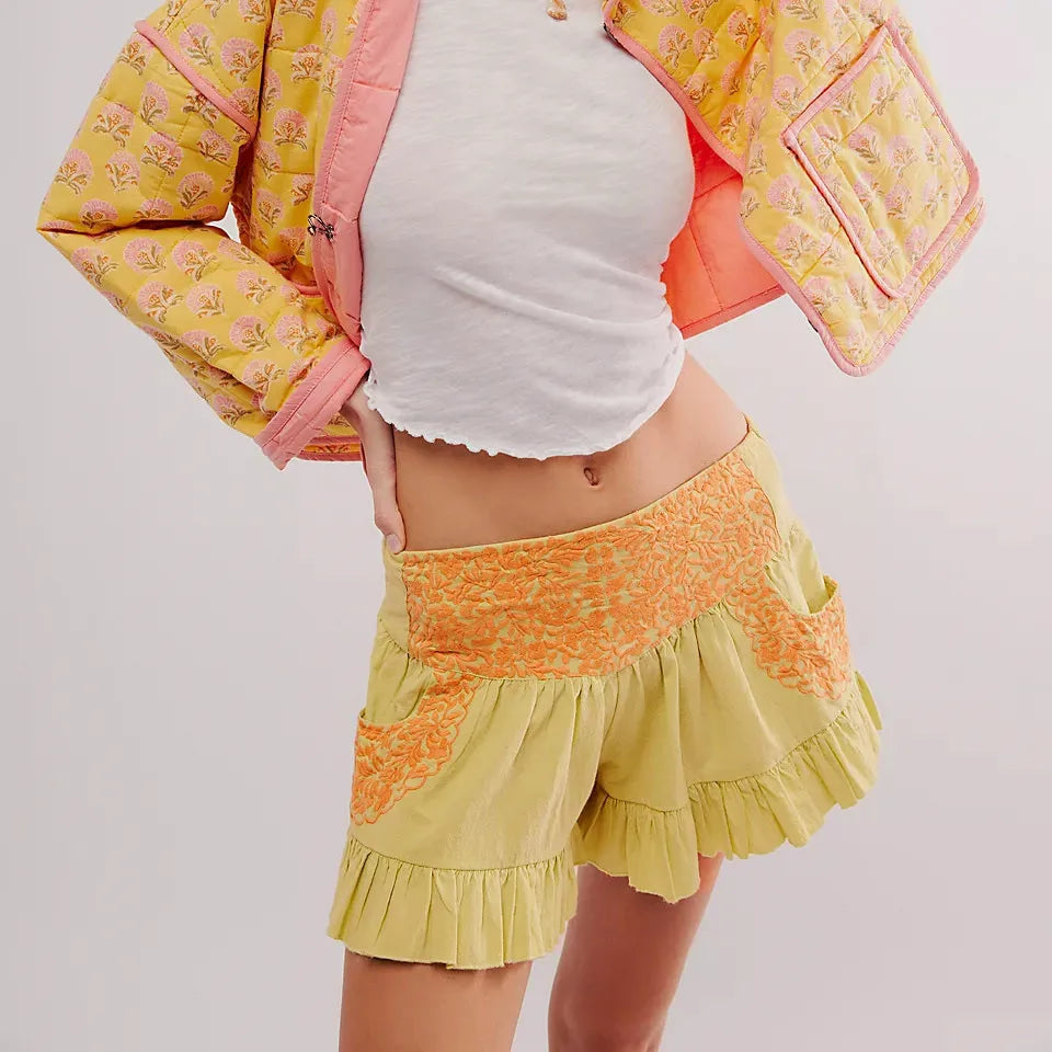 Calida Embroidered Ruffle Pocket Shorts