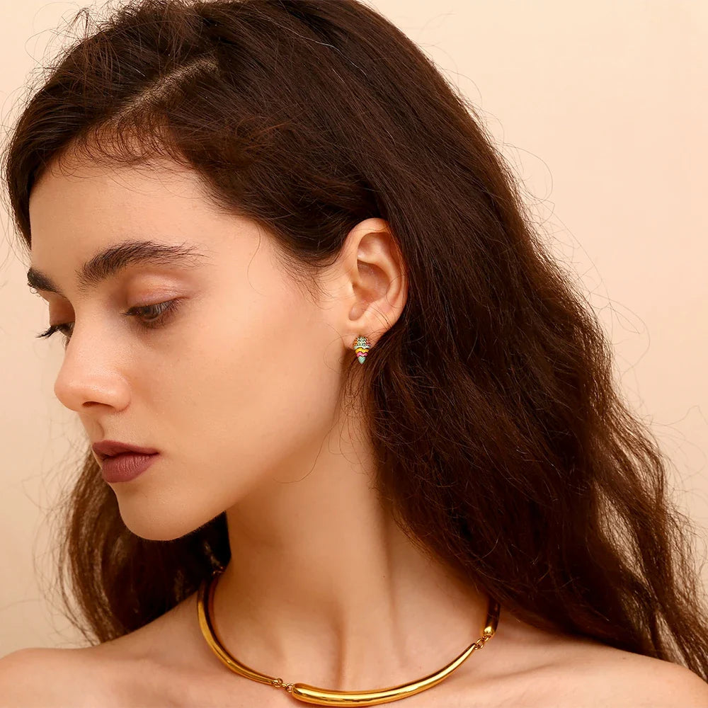 VivaVita Enamel Snack Stud Earrings
