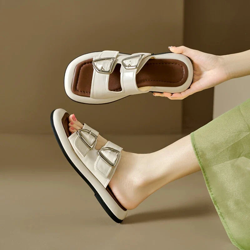 Selma Twin-Buckle Slide Sandals