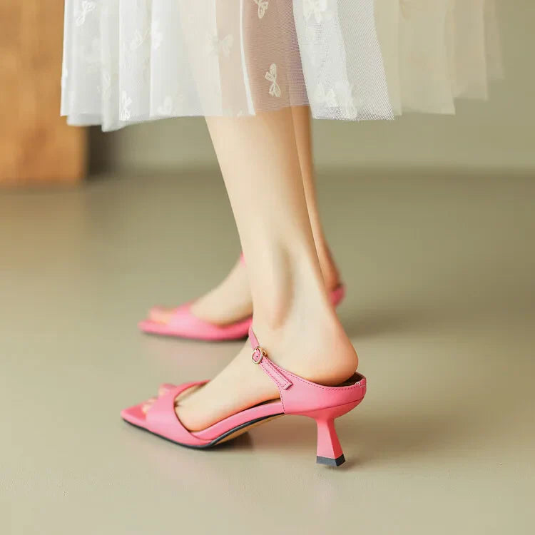 Rosa Belle Leather Heel Mules