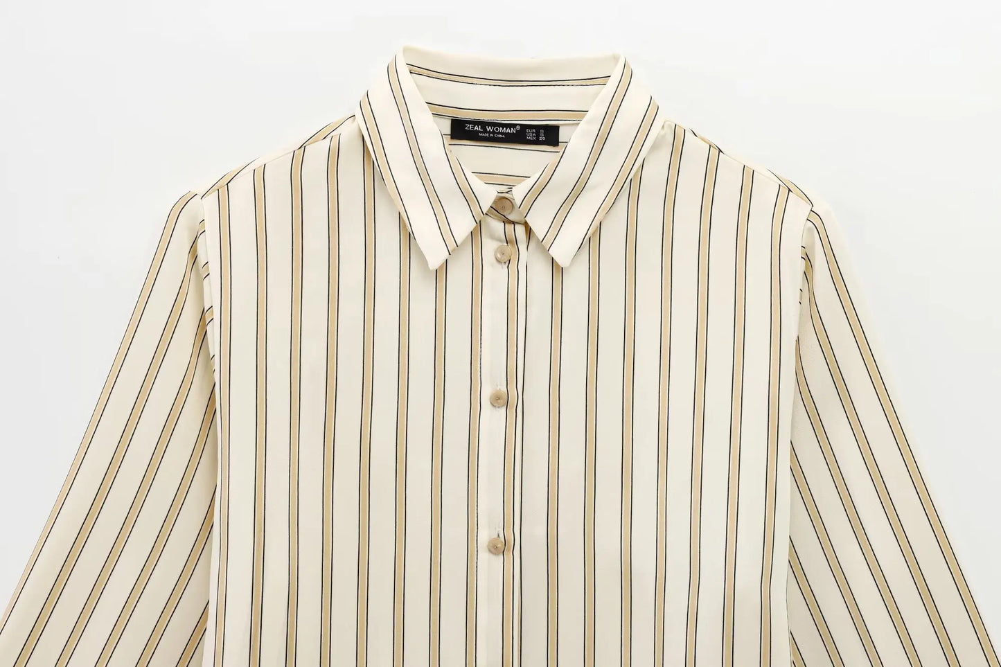 European Striped Button-Up Blouse