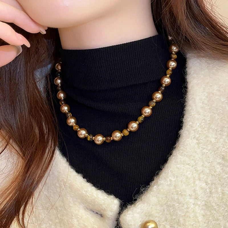 Tiger's-eye Champagne Pearl Necklace