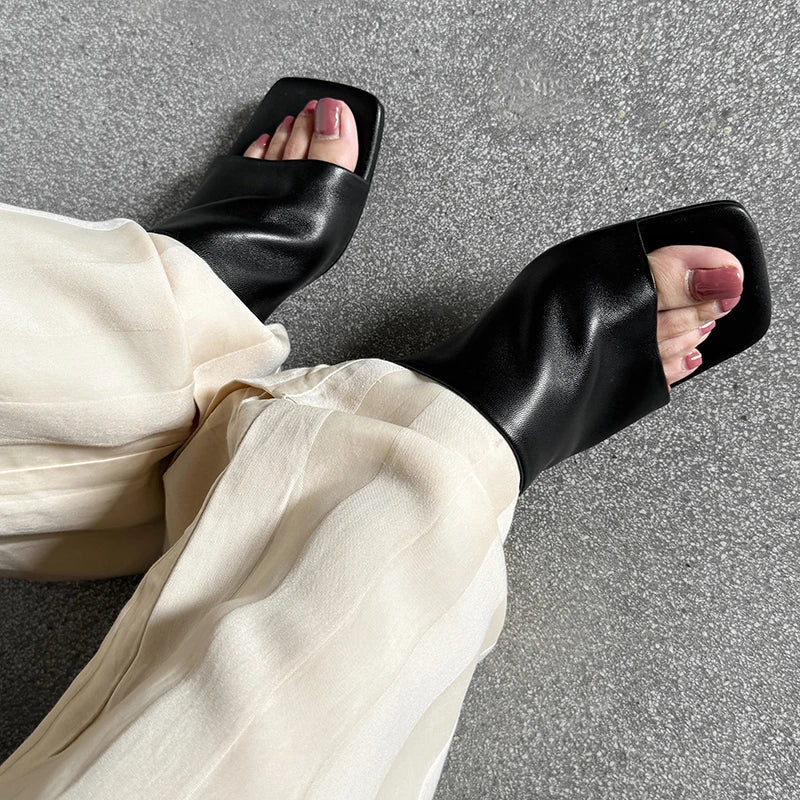 Arlette Red Leather Heeled Mules
