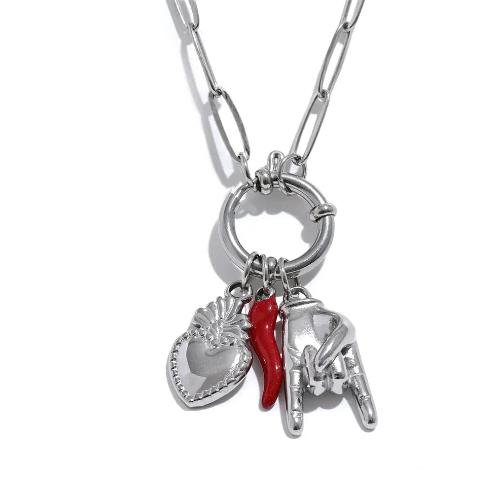 Cattiva Bold Gold Chili Hand Heart Pendant & Necklace