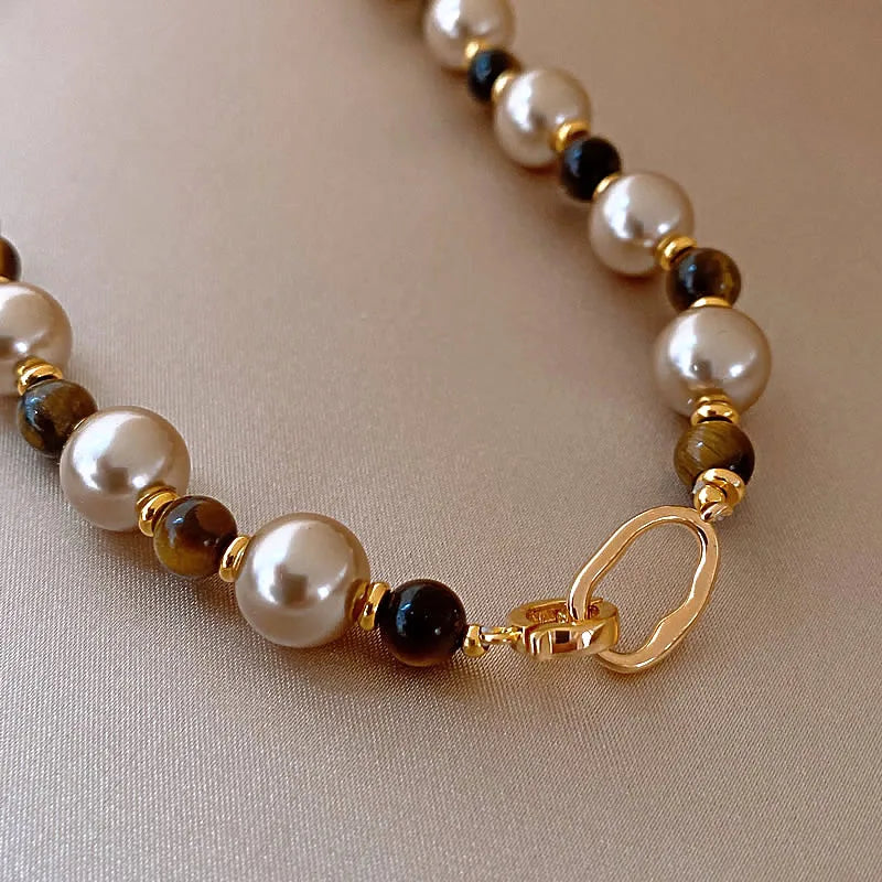 Tiger's-eye Champagne Pearl Necklace
