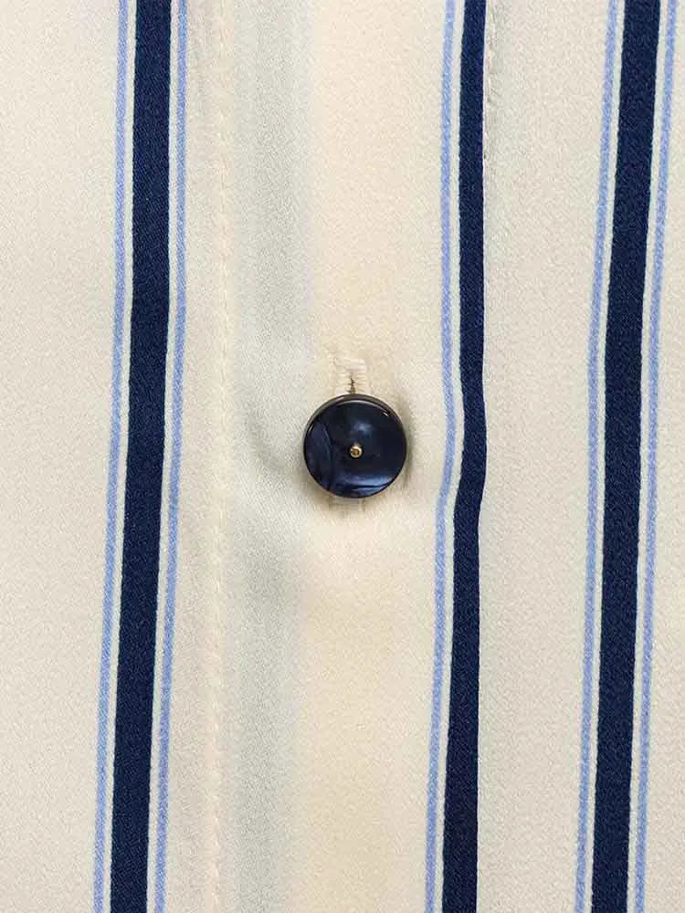 European Striped Button-Up Blouse