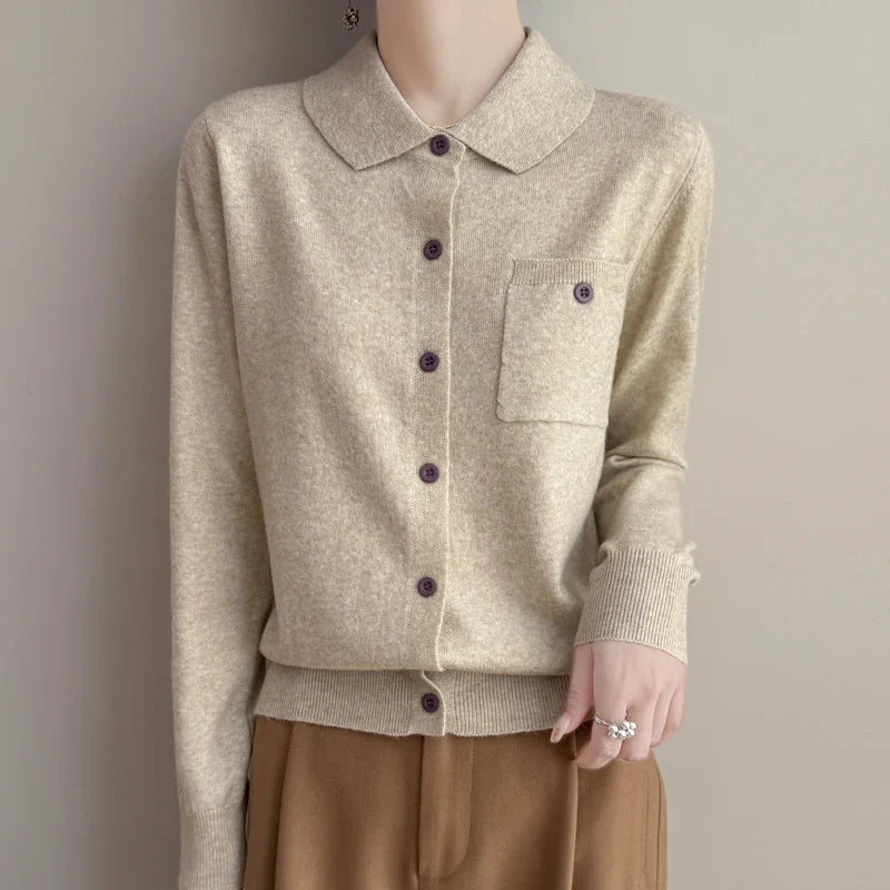 Elara Merino Wool Polo Cardigan