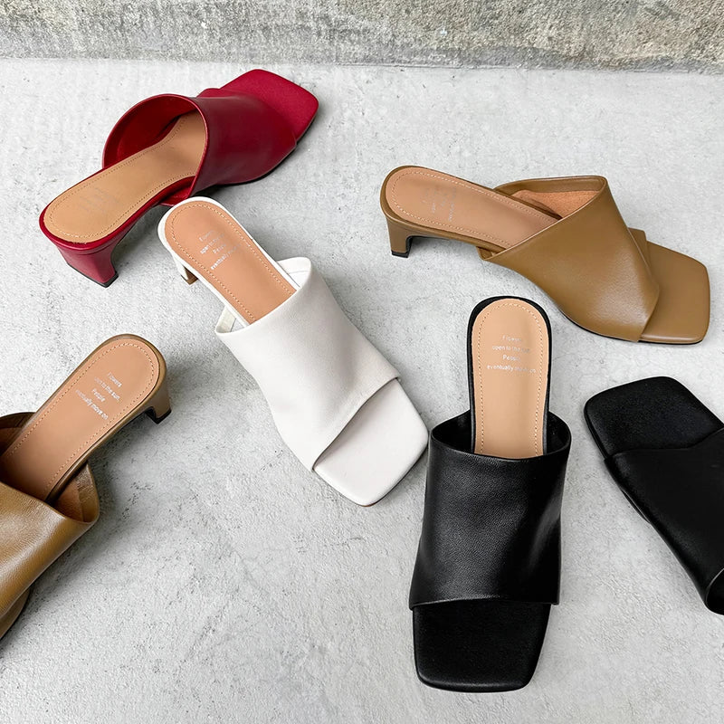 Arlette Red Leather Heeled Mules