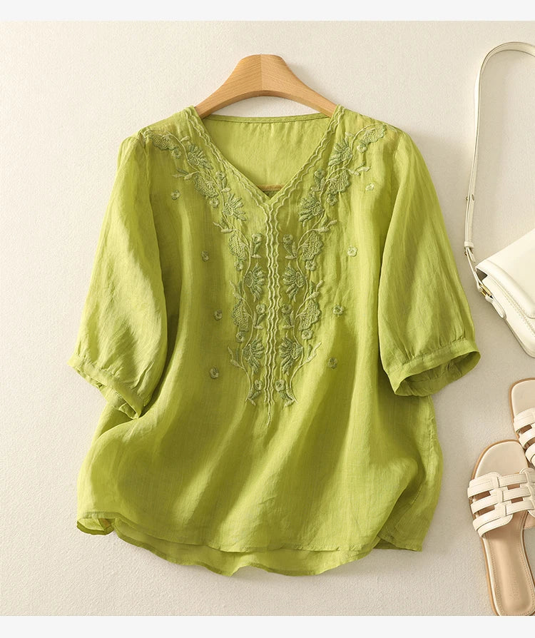 Eloria V-Neck Cotton Blouse