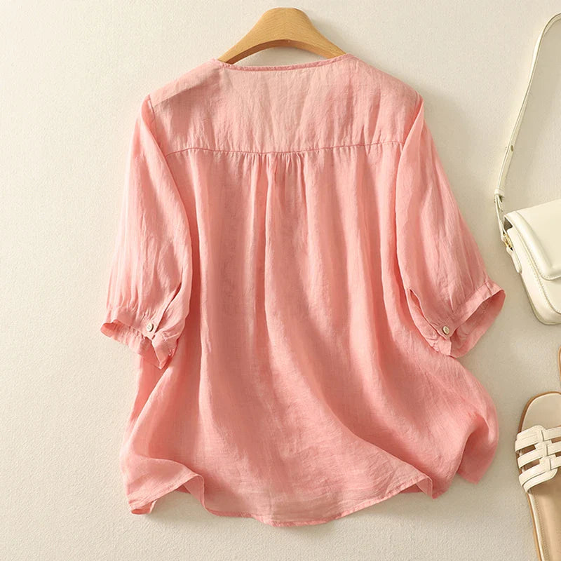 Eloria V-Neck Cotton Blouse