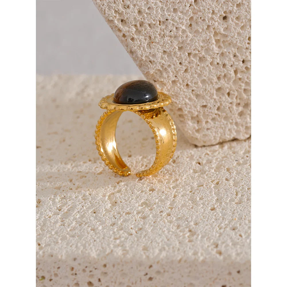 Aurexo Bold Tiger Eye Gold Plated Ring