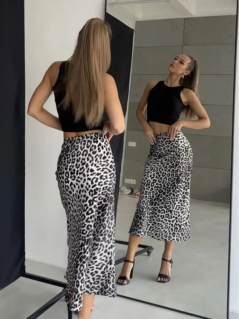 Harper Satin Leopard Midi Skirt