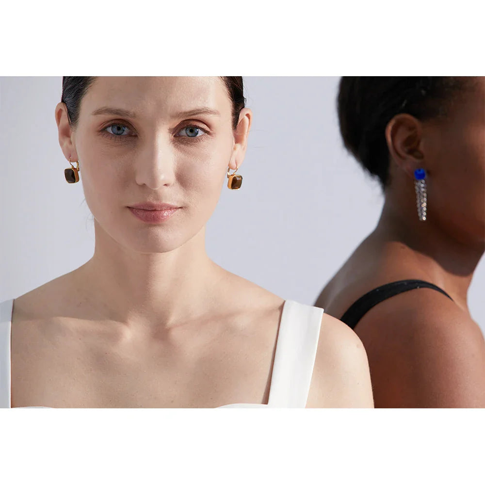 Solène Square Gold-Plated Hook Earrings
