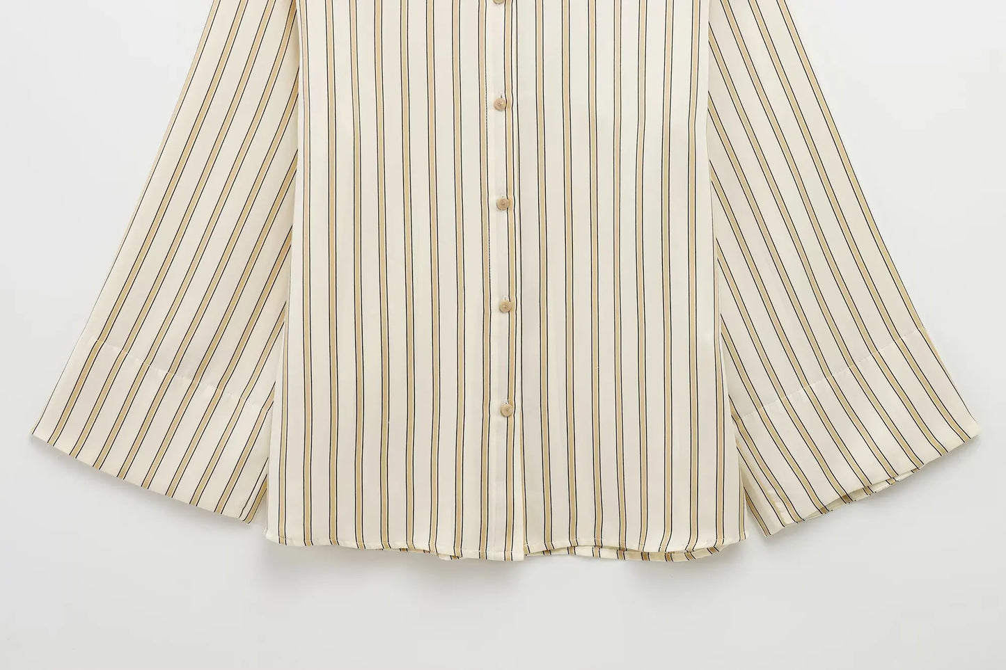 European Striped Button-Up Blouse