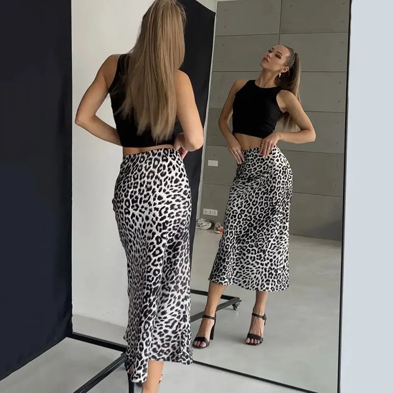 Harper Satin Leopard Midi Skirt