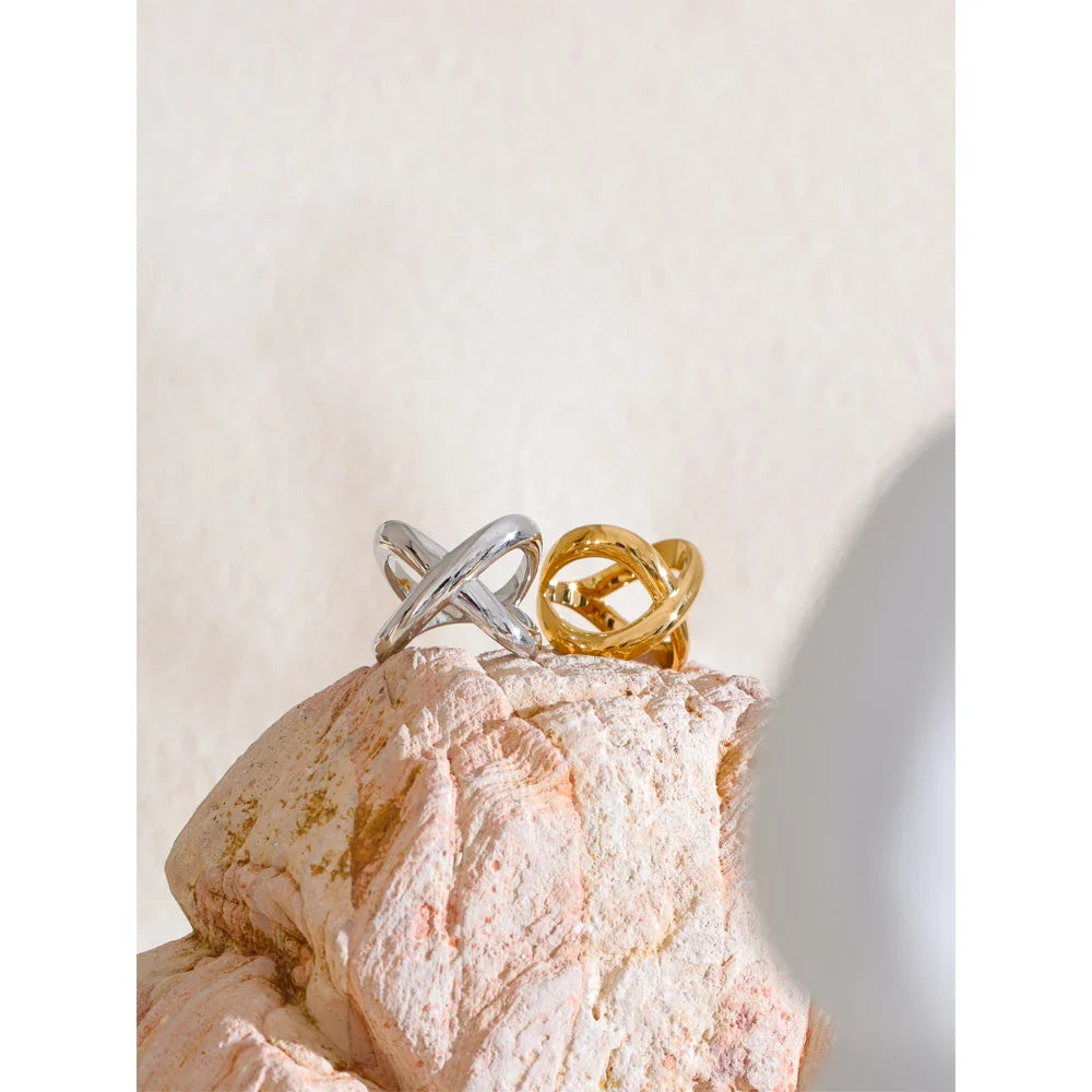 Elvia Cross Statement Gold Plated Band Ring
