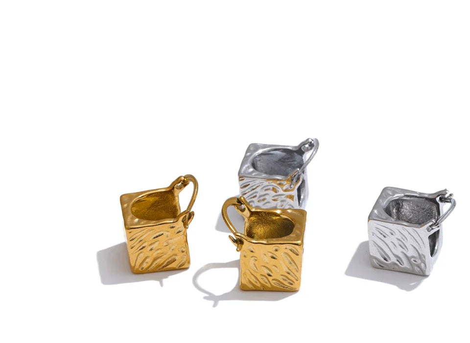 Valonne Gold Cube Hoop Earrings