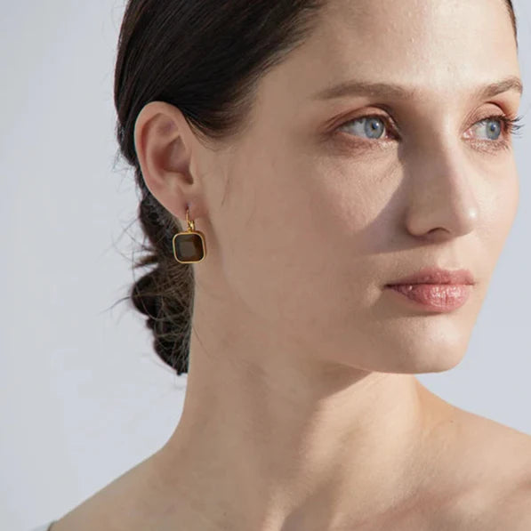 Solène Square Gold-Plated Hook Earrings