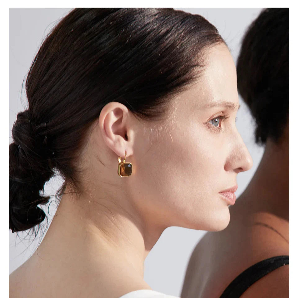 Solène Square Gold-Plated Hook Earrings