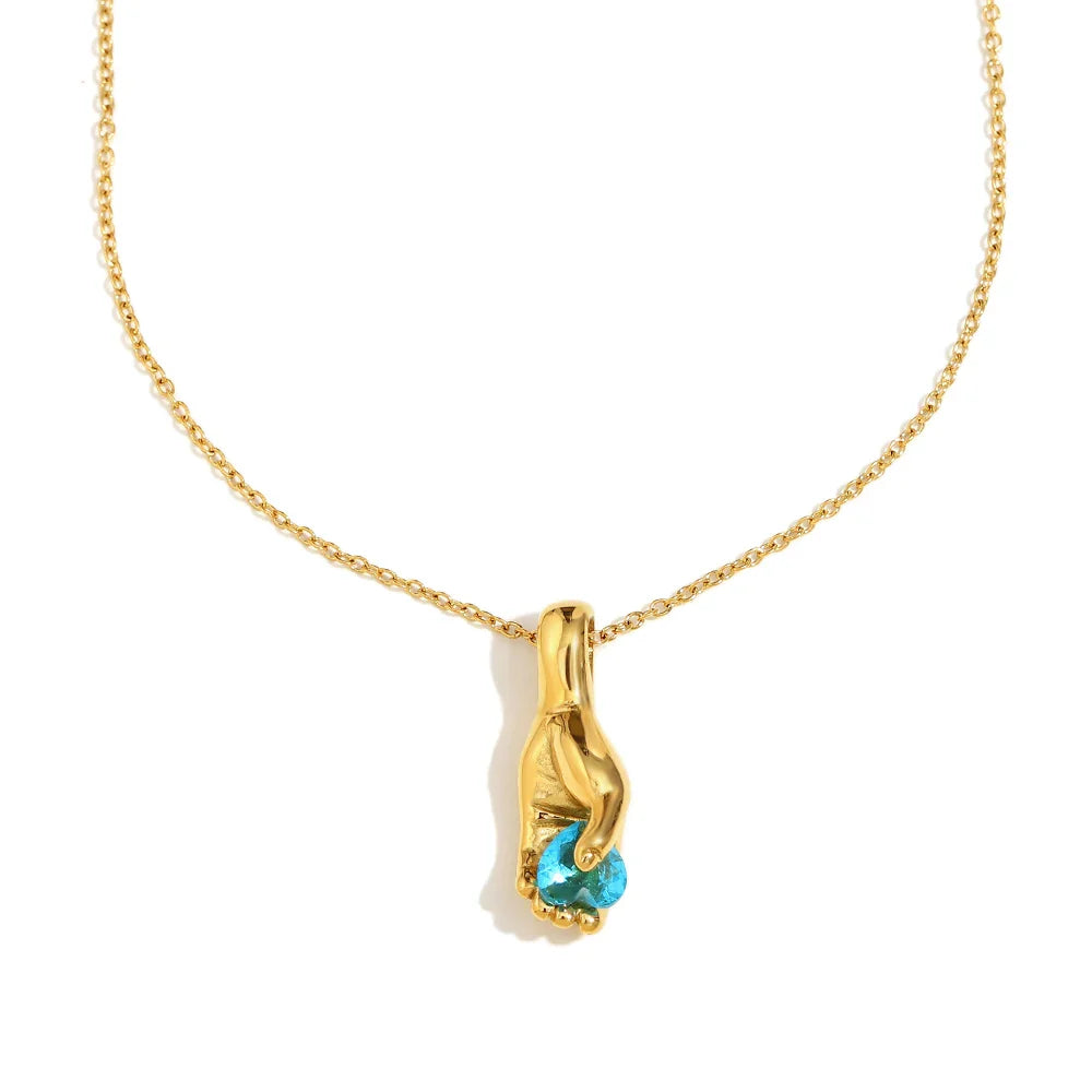 Fortuna Hand Gem 18k Gold Plated Necklace