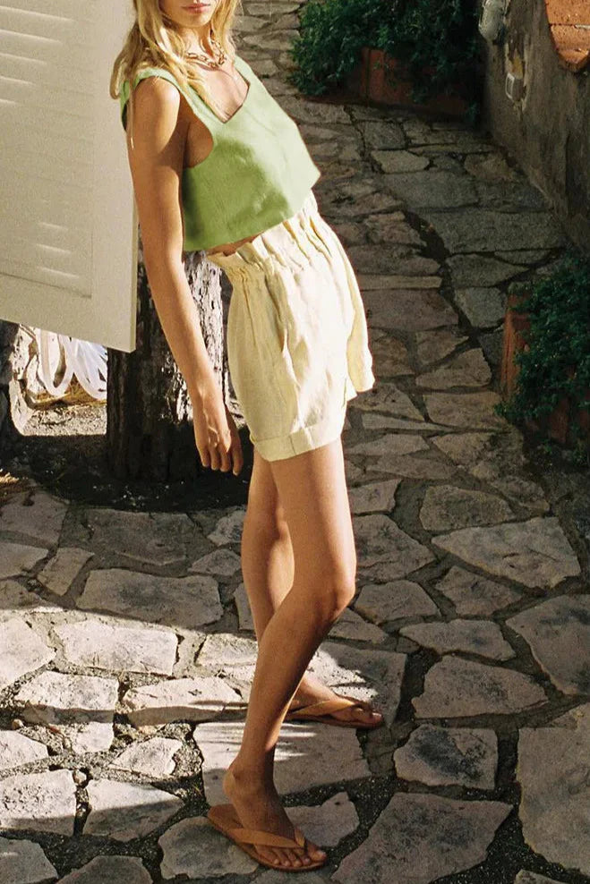 100% Linen Square Crop Top