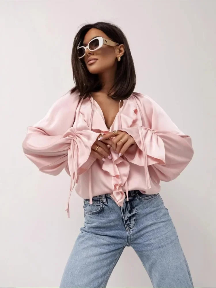 Liora Satin Ruffle Blouse