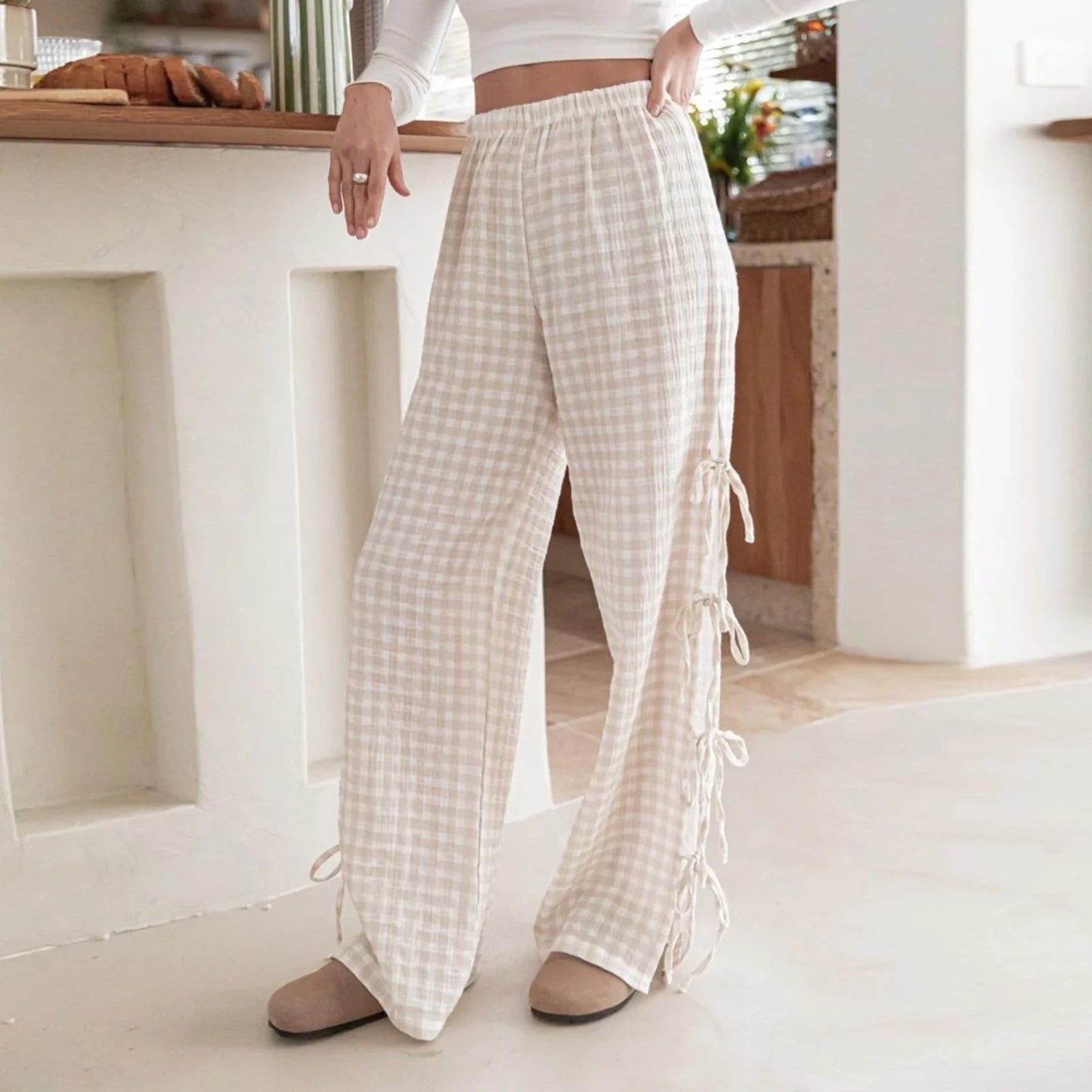 Casual Checkered Cotton Trousers