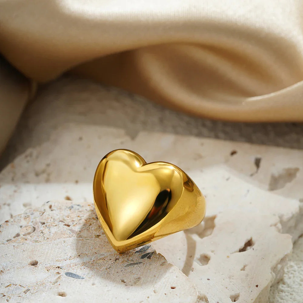 Amoria 18K Gold Heart Ring Stainless Steel Fashion Jewelry