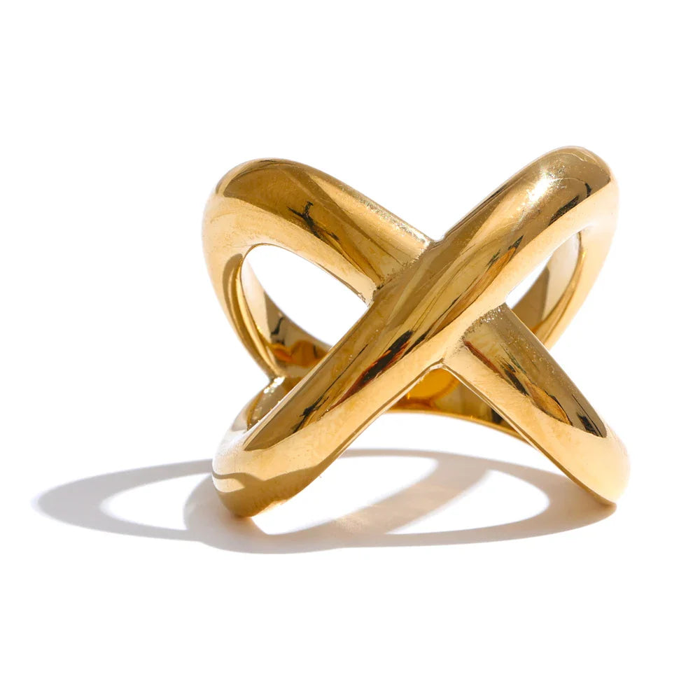 Elvia Cross Statement Gold Plated Band Ring