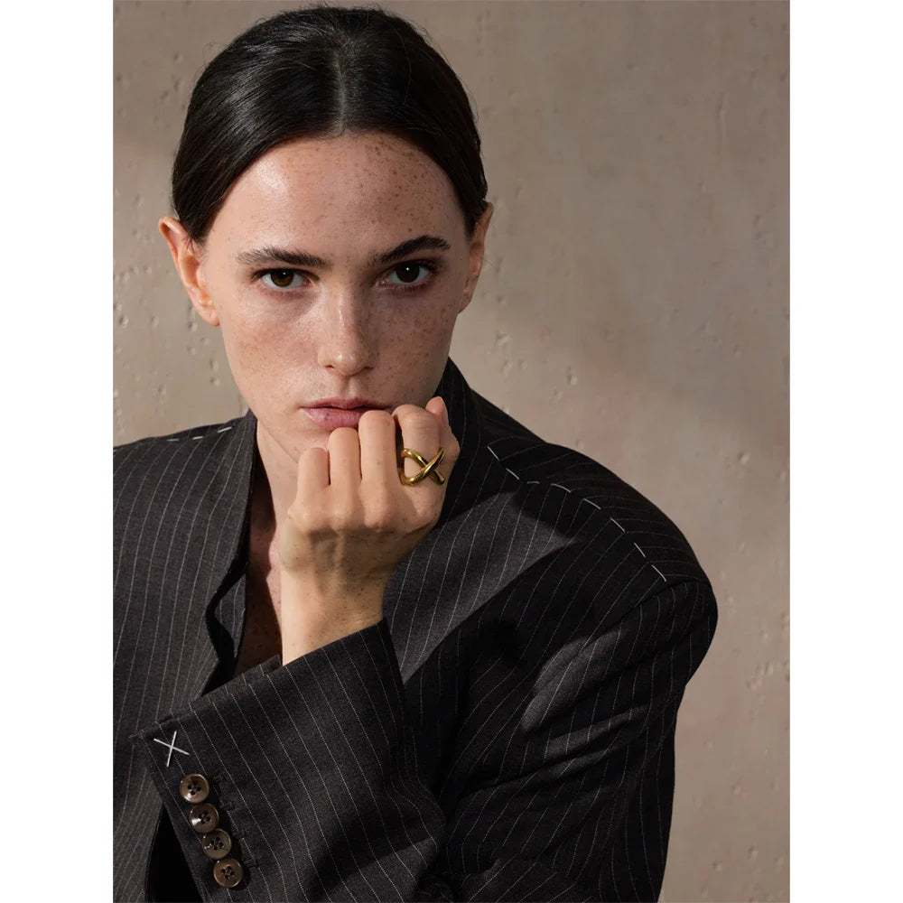 Elvia Cross Statement Gold Plated Band Ring